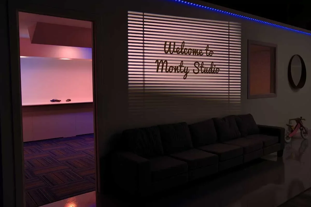 Welcome to Monty Studio sign at the studio
